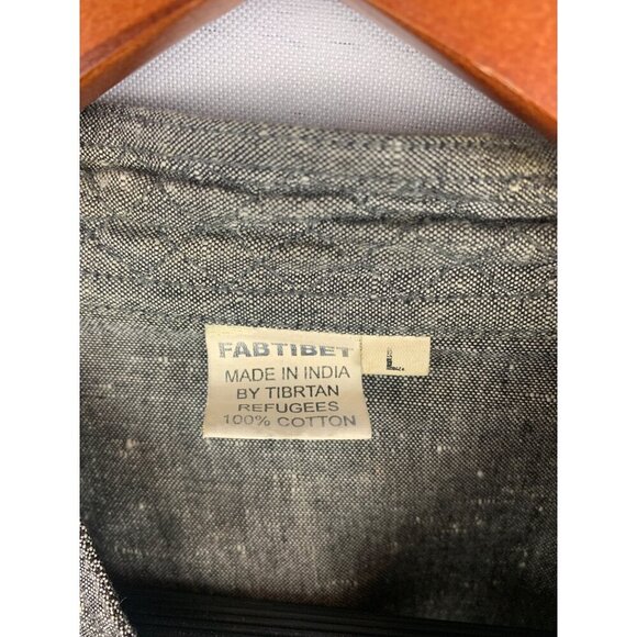 Fabtibet Traditional Linen Look Women Shirt Large 100% Cotton Gray - Picture 4 of 5